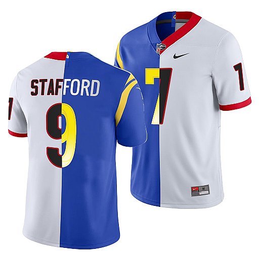 Men's White/Royal Los Angeles Rams X Georgia Bulldogs #9 Matthew Stafford Split Stitched Jersey